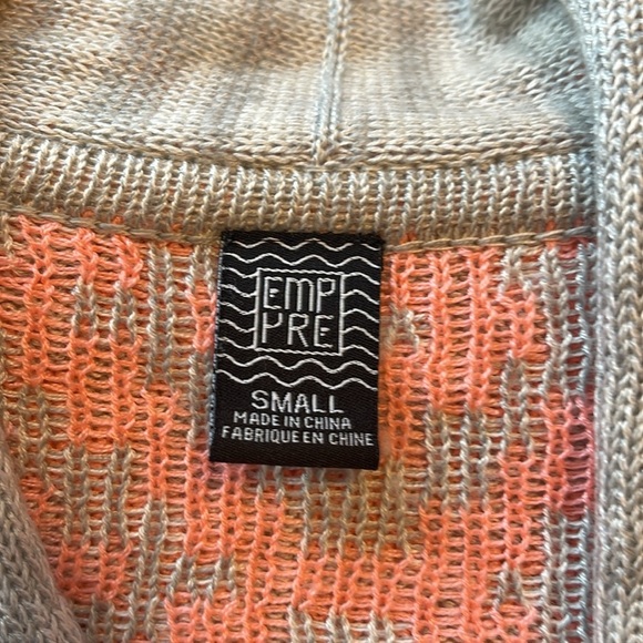 EMP PRE Gray and Coral Open Waterfall Fair Isle Cardigan  with Fringe Size S - Picture 3 of 6